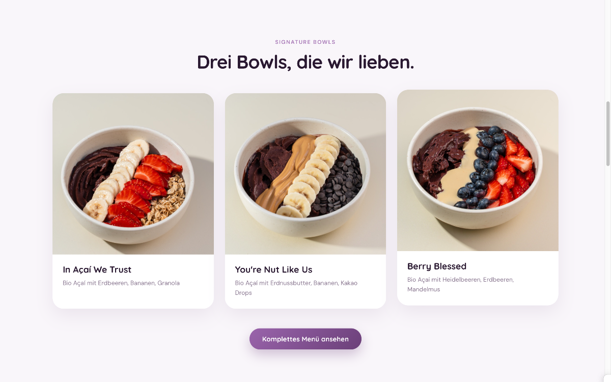 acaihouse.de: Menü-Ansicht