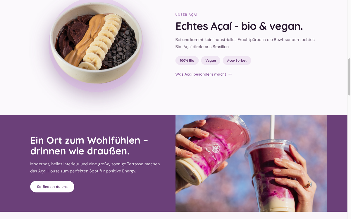 acaihouse.de: weiterer Seitenbereich
